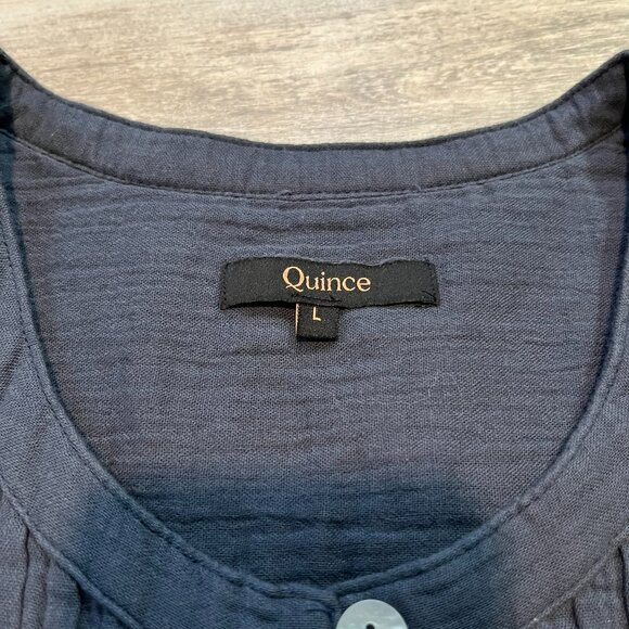 Quince 100% Organic Cotton Gauze Sleeveless Swing Dress, Indigo Blue, Large - Picture 6 of 11